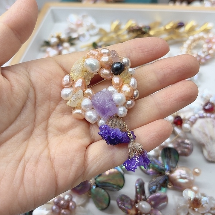 淡水珍珠发饰银S925镶嵌