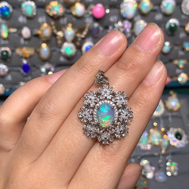 欧泊吊坠z银S925镶嵌欧泊