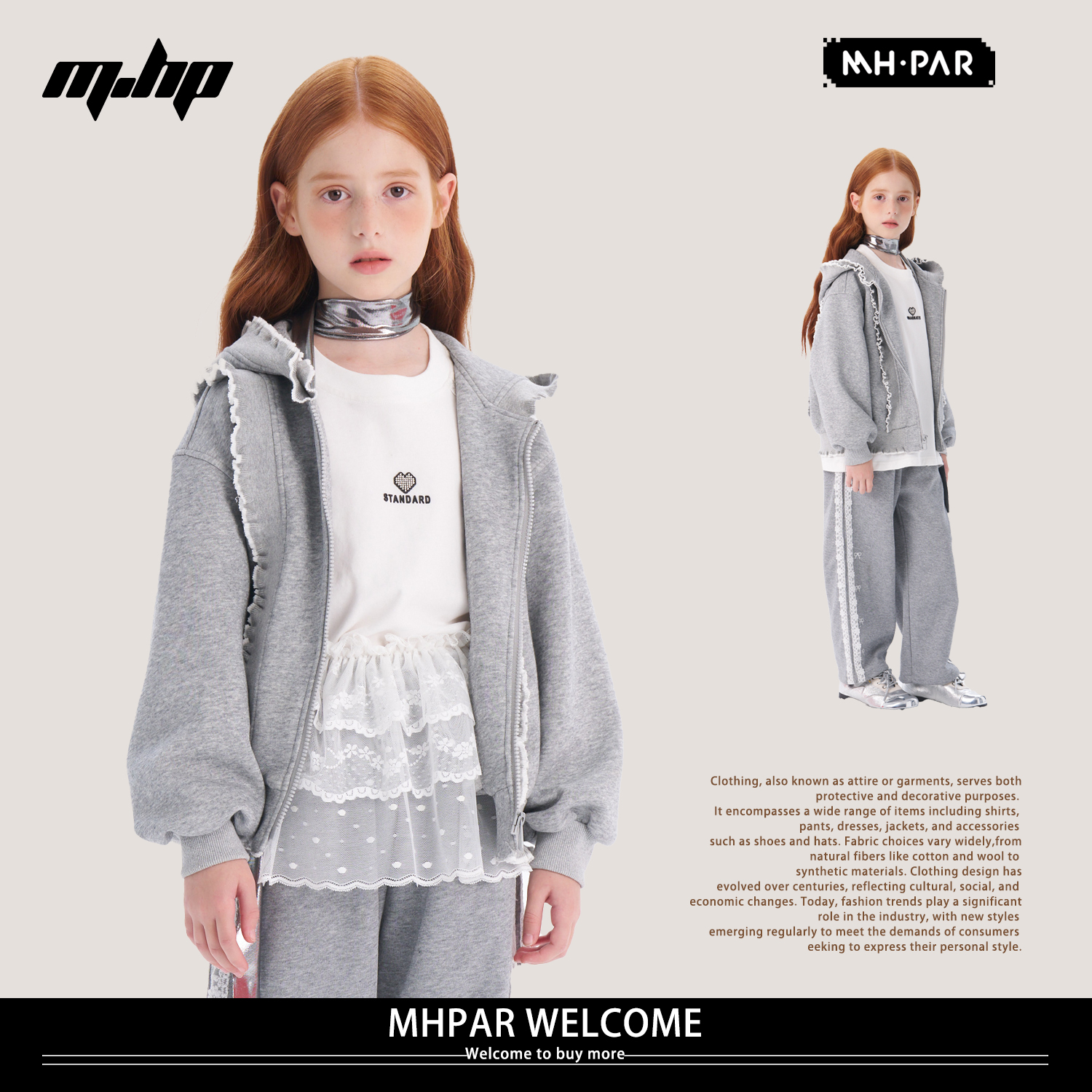 麦哈派MHPAR麦哈派秋款女童休闲花边蕾丝连帽外套253529