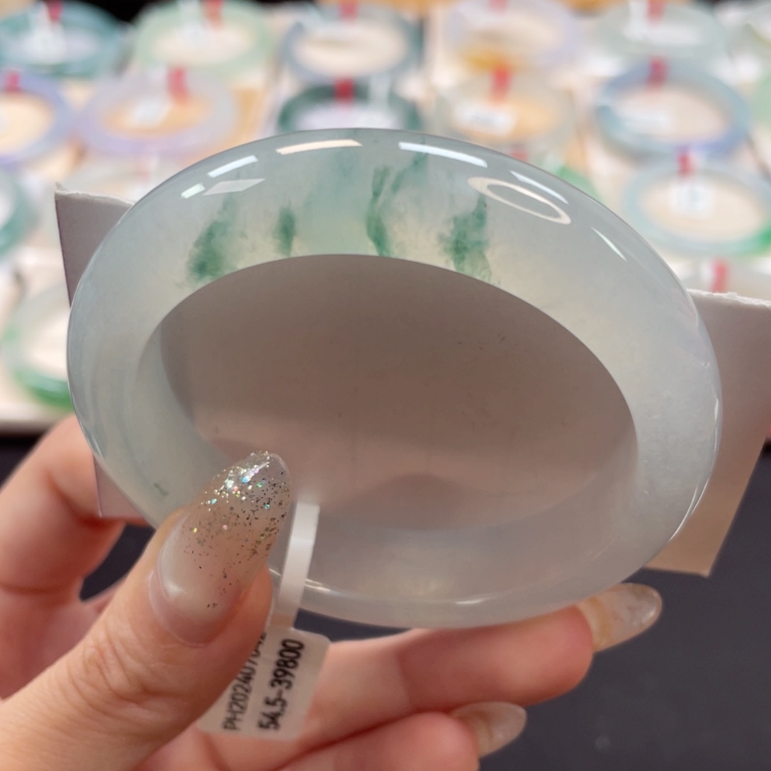 未镶嵌手镯翡翠54.5冰种飘绿花种水好 清货价18号