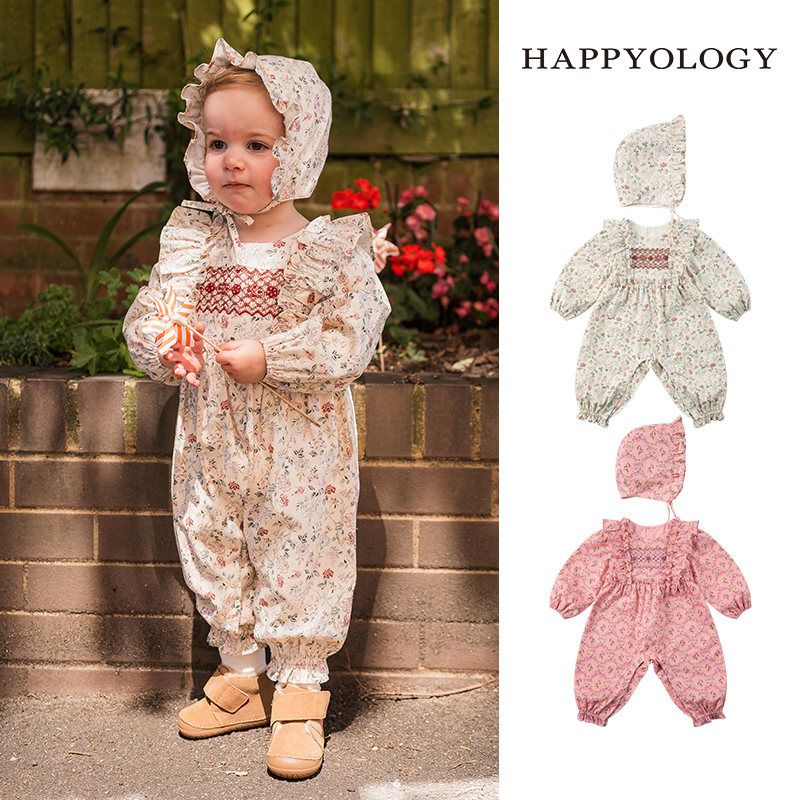 Happyology英国儿童秋冬新款婴幼儿宝宝百天手工司马克印花连体衣
