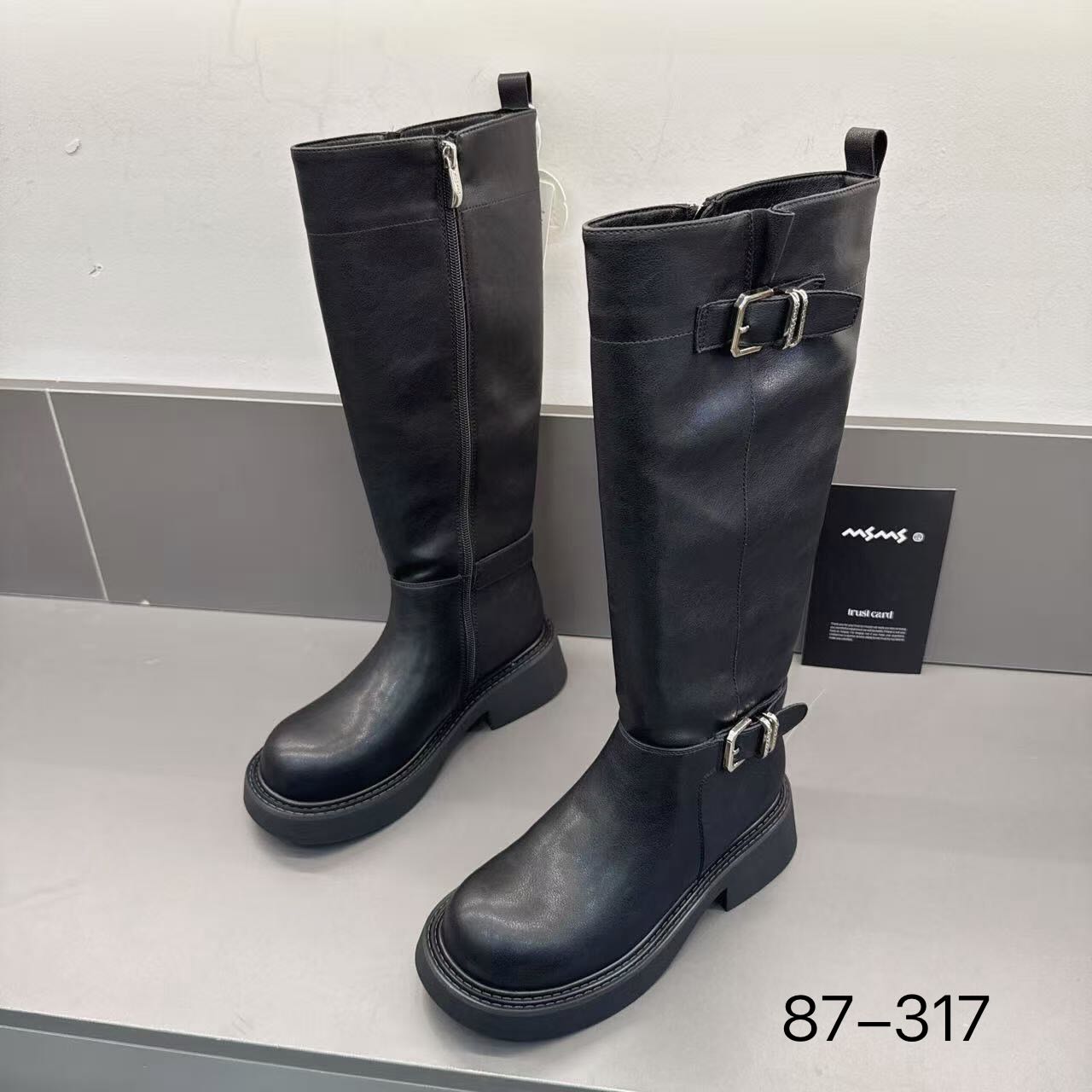 玛莎玛索秋冬新款加绒长筒靴87-317时尚百搭休闲二棉女鞋女靴