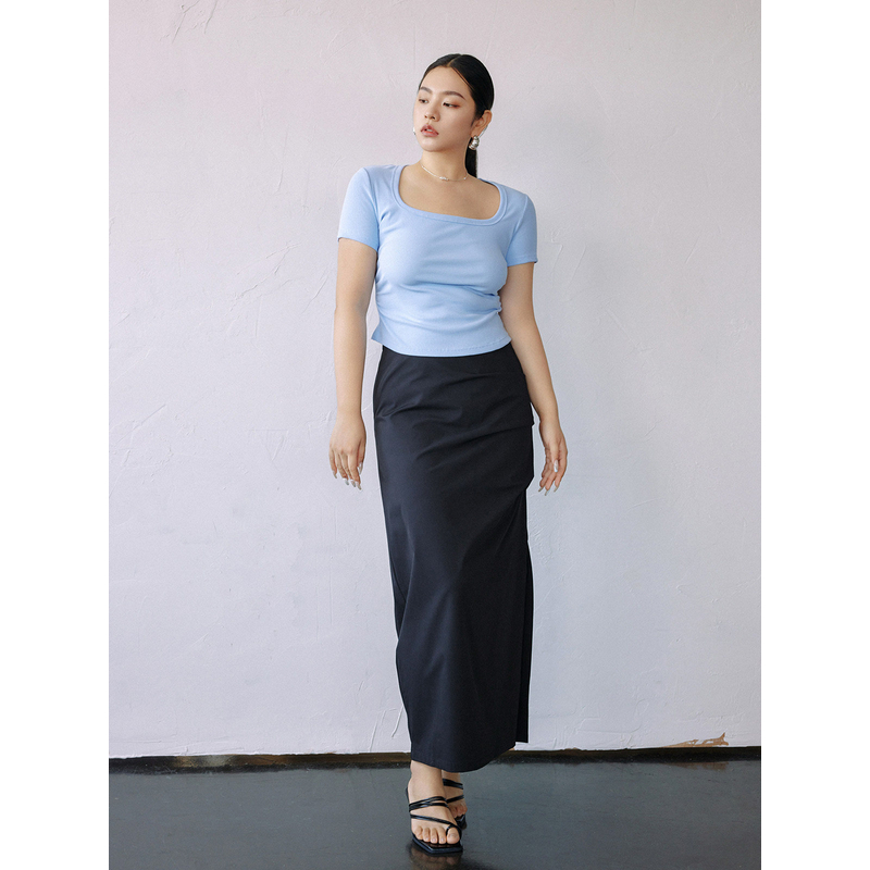 【折扣款】PLUSMALL 机能少女 无腰头设计感抽褶美式复古工装半裙