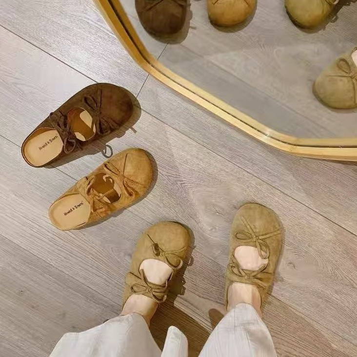 系带蝴蝶结勃肯秋季新款韩版平底包头拖鞋6618(勃肯包头拖)