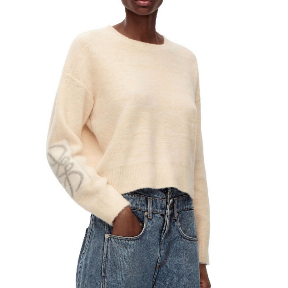 未使用 LOEWE/罗意威 SS23 纯色圆领米色套头毛衣 XS码 04572