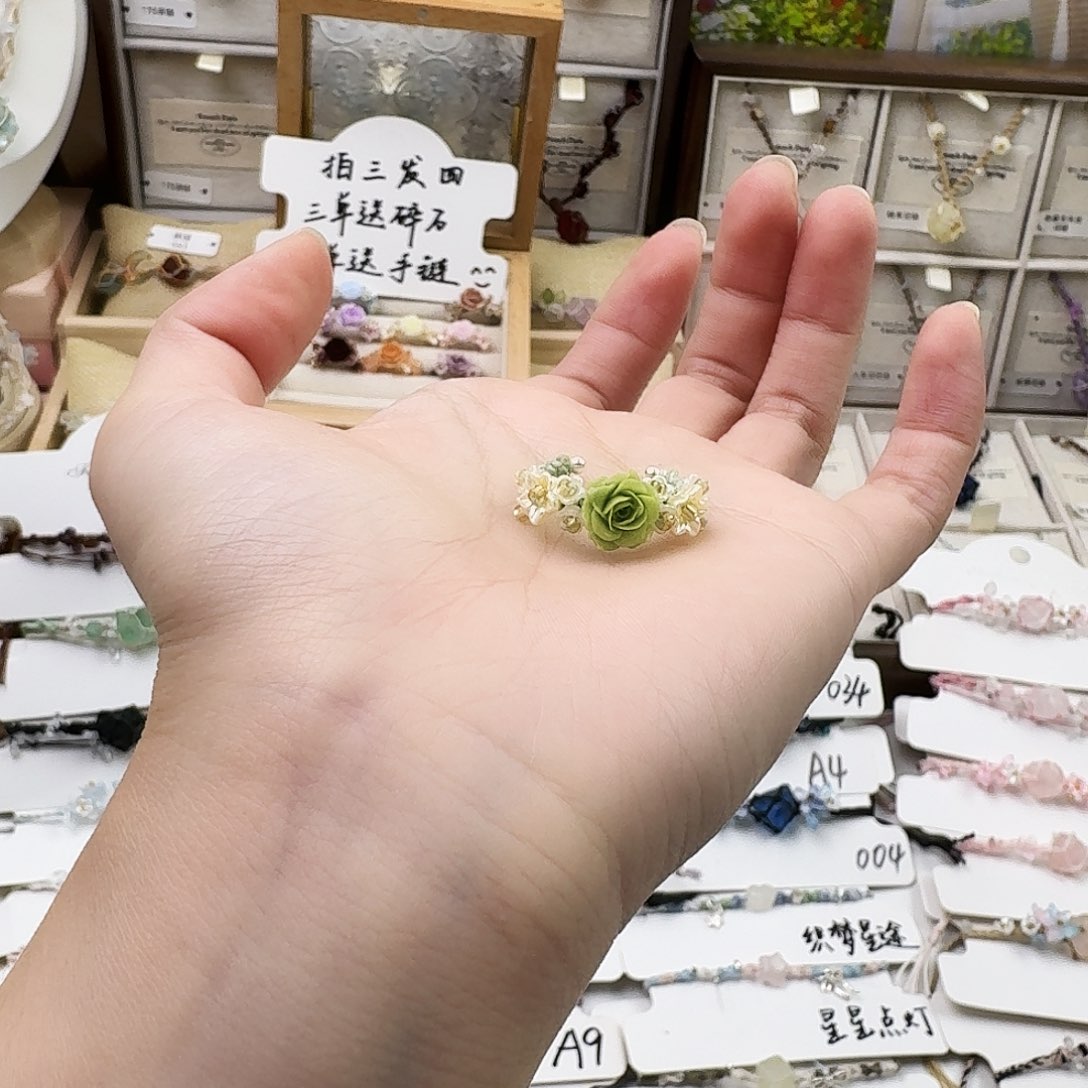 石英石纯铜绿色戒指