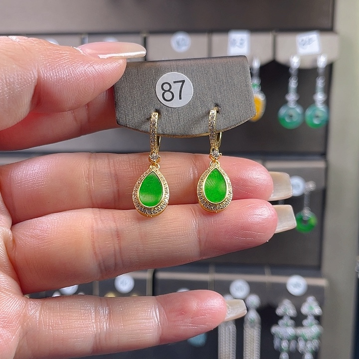 翡翠银S925镶嵌耳饰缅甸A货