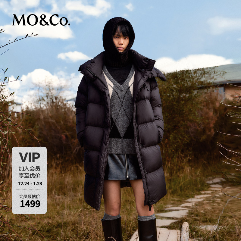 MOCO羽绒服90绒无氟防水可拆连帽头颈一体防护中长款MBC4EINK14