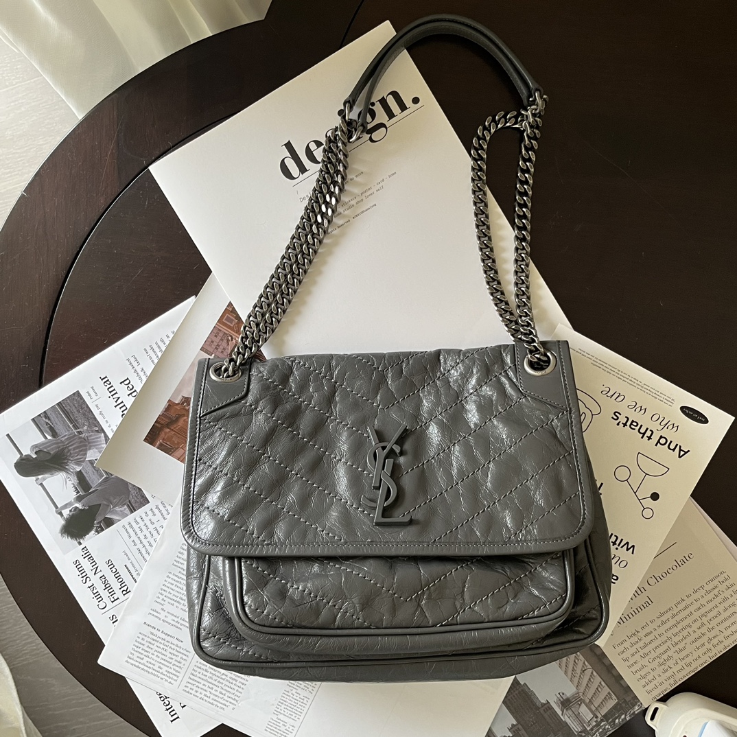 95新 YSL/圣罗兰 千禧一代-灰色中号d扣niki 斜挎包-15808498