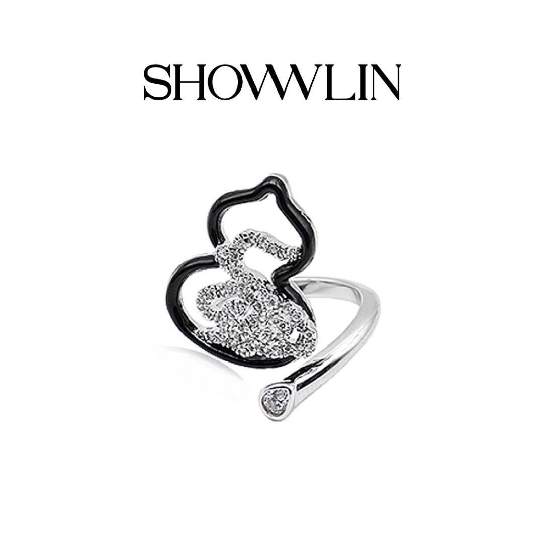 ShownLin 铜合金合成锆石戒指 祥云葫芦戒指开口个性精致福运连连