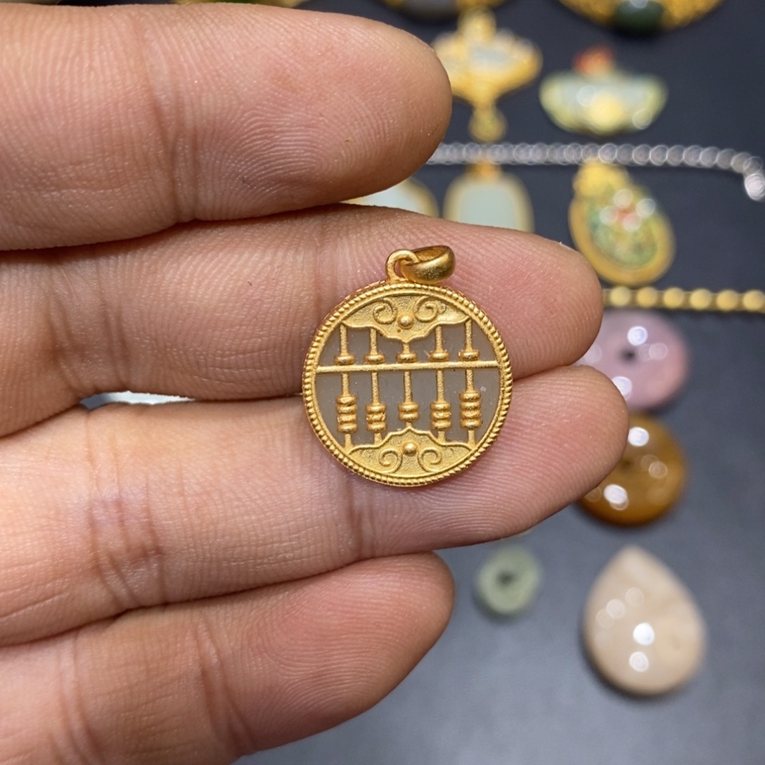 和田玉颈饰银S925镀金镶嵌