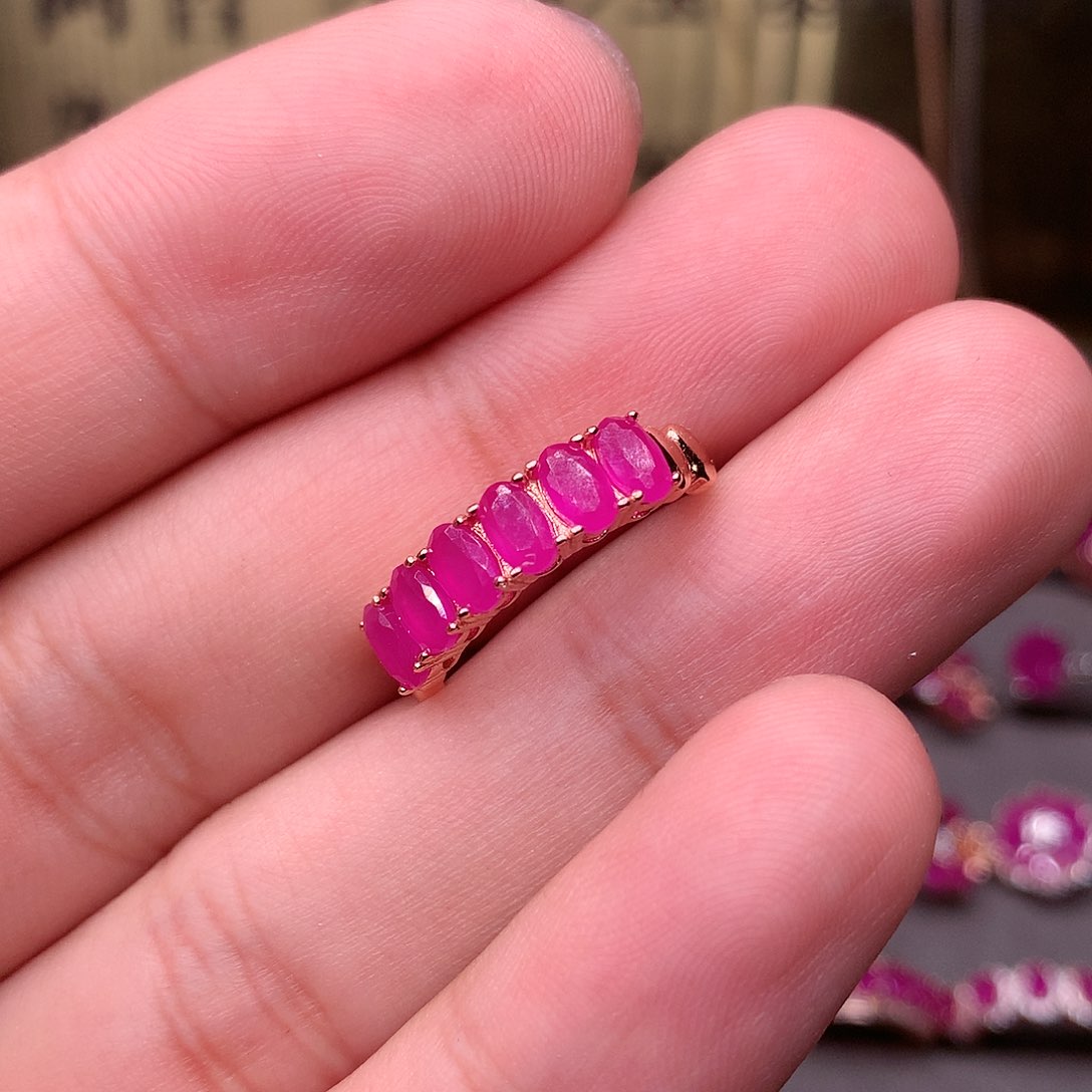 红宝石戒指银S925镶嵌