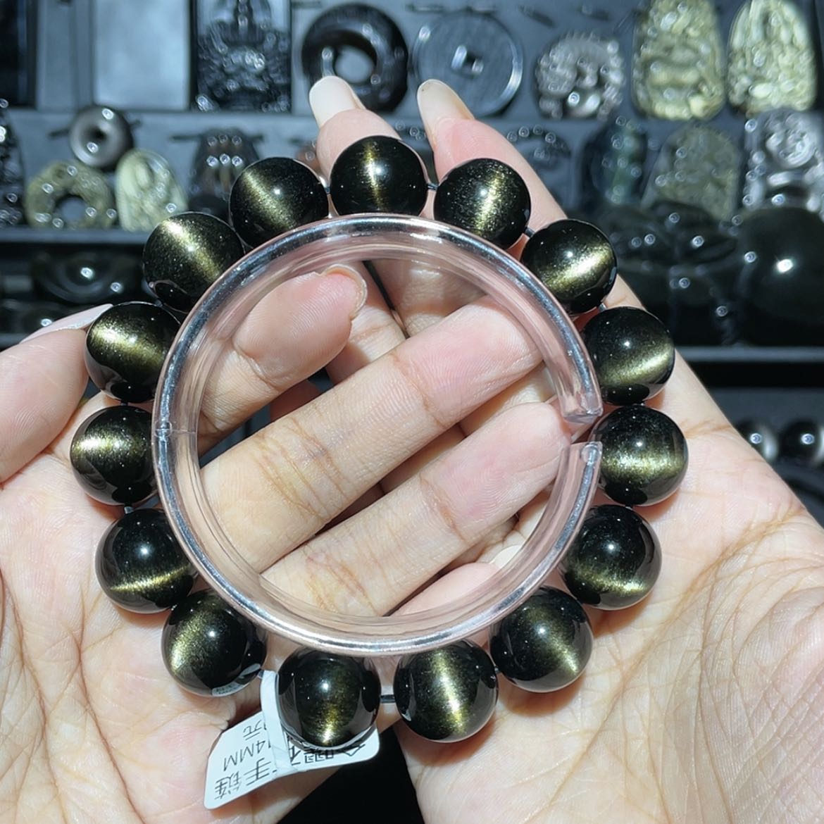 【闪购商品】未镶嵌黑曜岩手串博**横