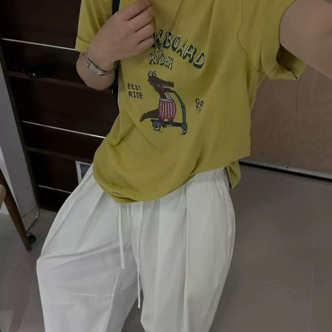 〔ONE滑板鳄鱼〕韩版卡通图案圆领短袖T恤
