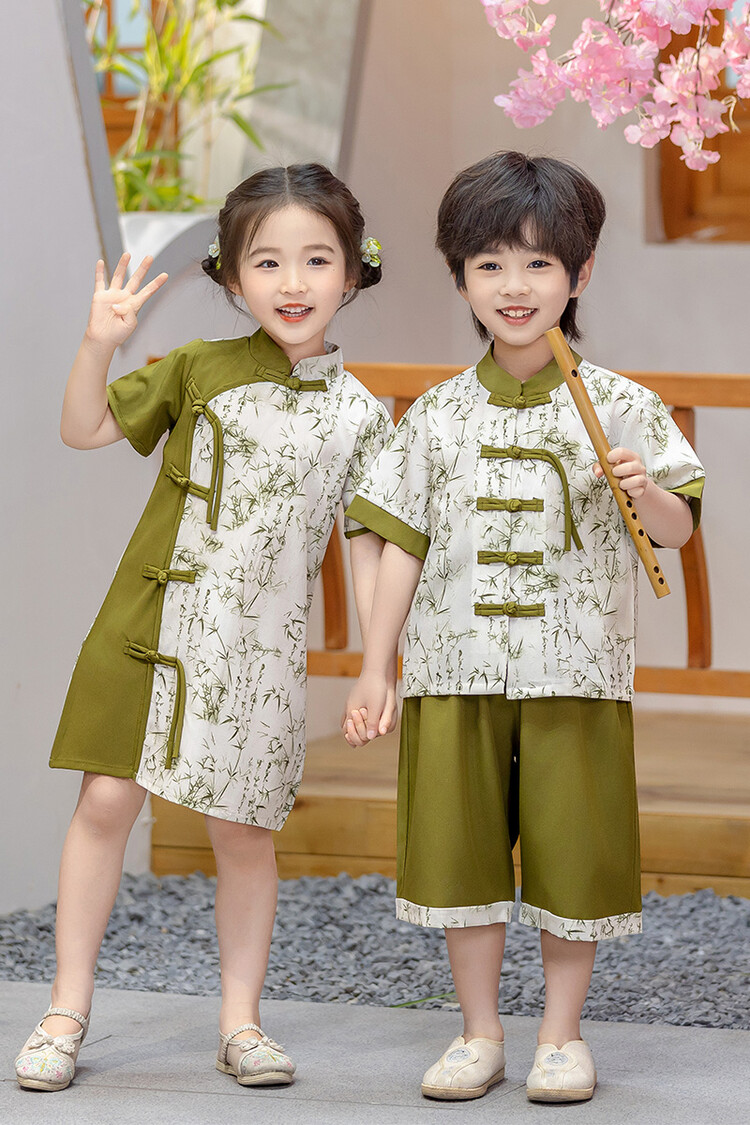 （竹林）短袖汉服中国风中秋套装刺绣春夏款古风幼儿园表演服