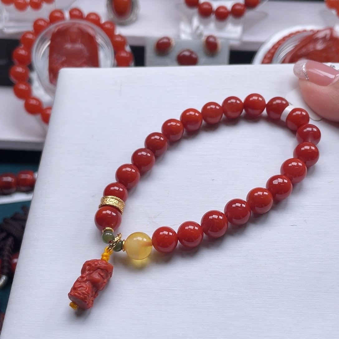 南红玛瑙南红瓦西diy单圈8+mm银S925镀金镶嵌