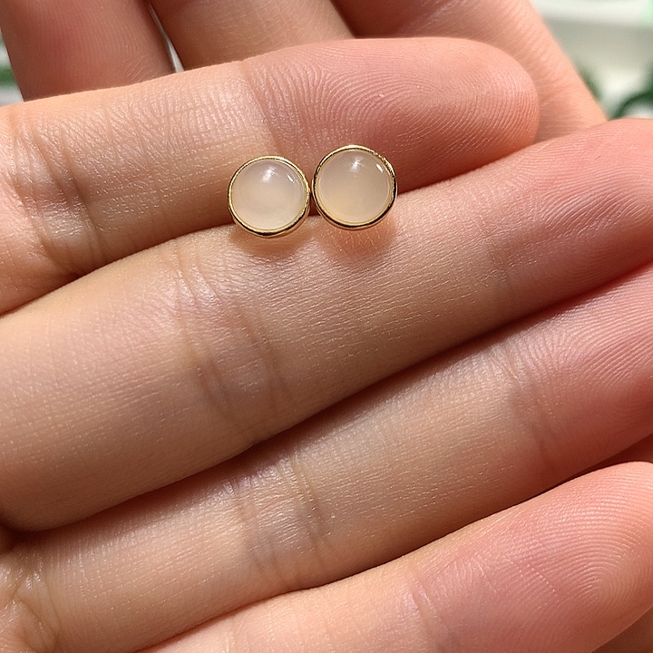 银S925镀金镶嵌和田玉（白玉）耳饰@*佳