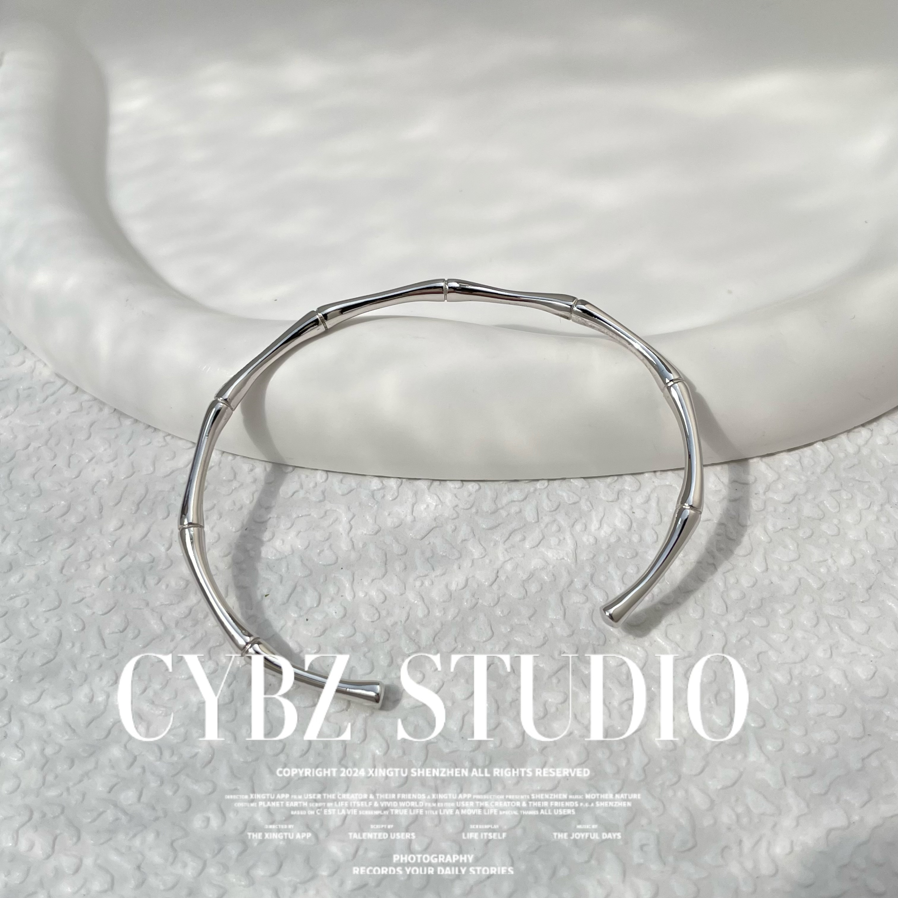 925银手镯 Cy>>S925银镀18k竹节手镯金ins国潮银色轻奢成人礼高级