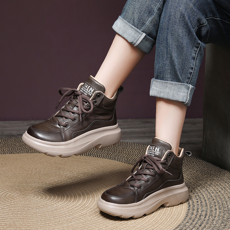 短靴女春秋单靴真皮复古百搭加绒棉靴休闲厚底英伦马丁靴WD7279N