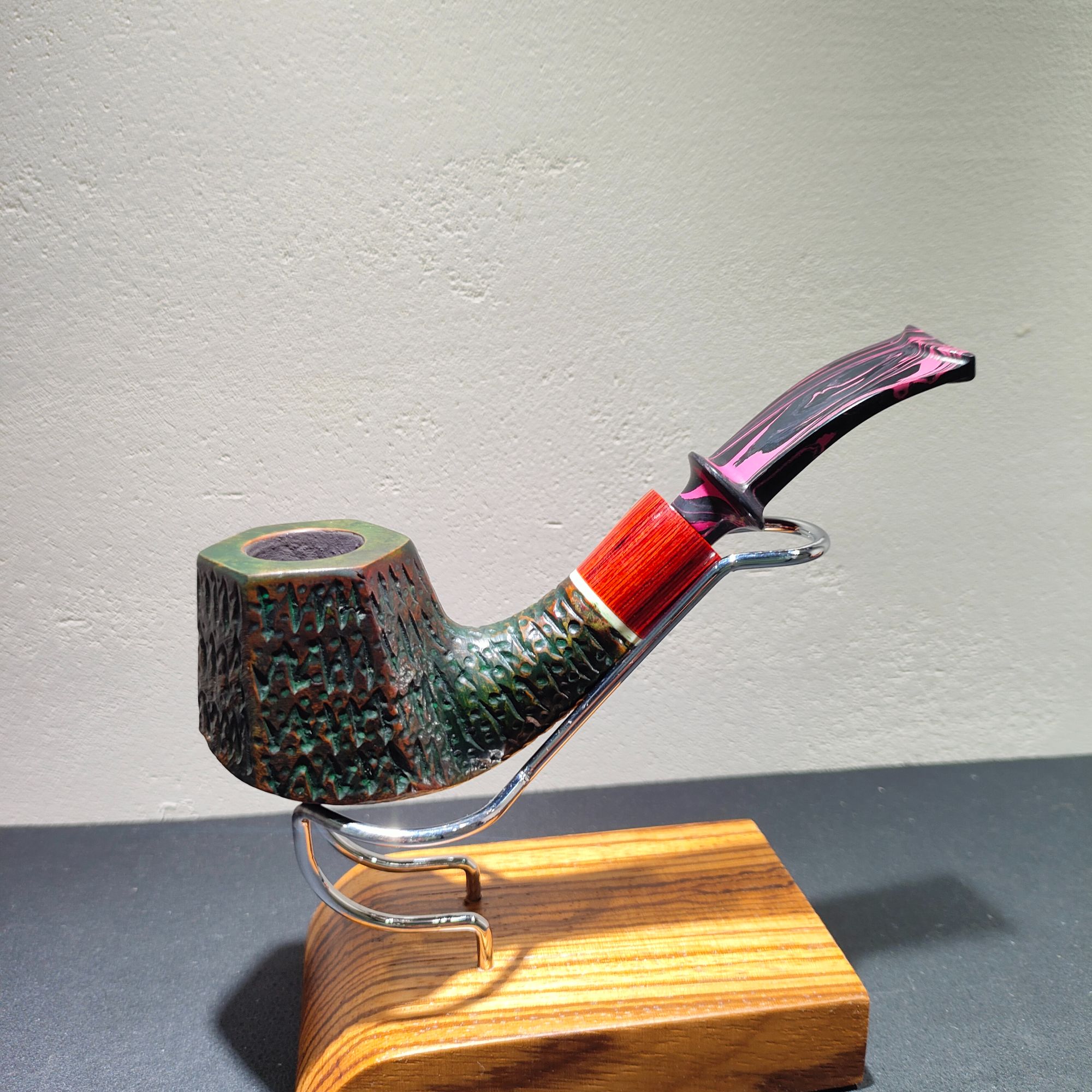 六角绿色福尔摩斯坎嘴手工烟斗 意大利进口石楠木 坎伯兰八花斗嘴