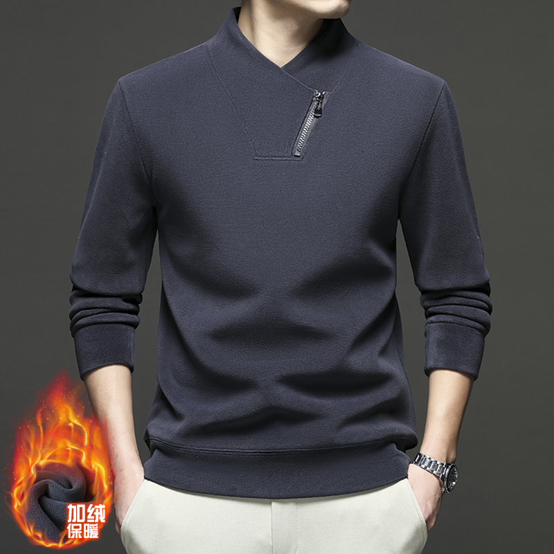 2025冬季男士云感加绒卫衣奥立绒含羊毛带小拉链加厚保暖打底衫