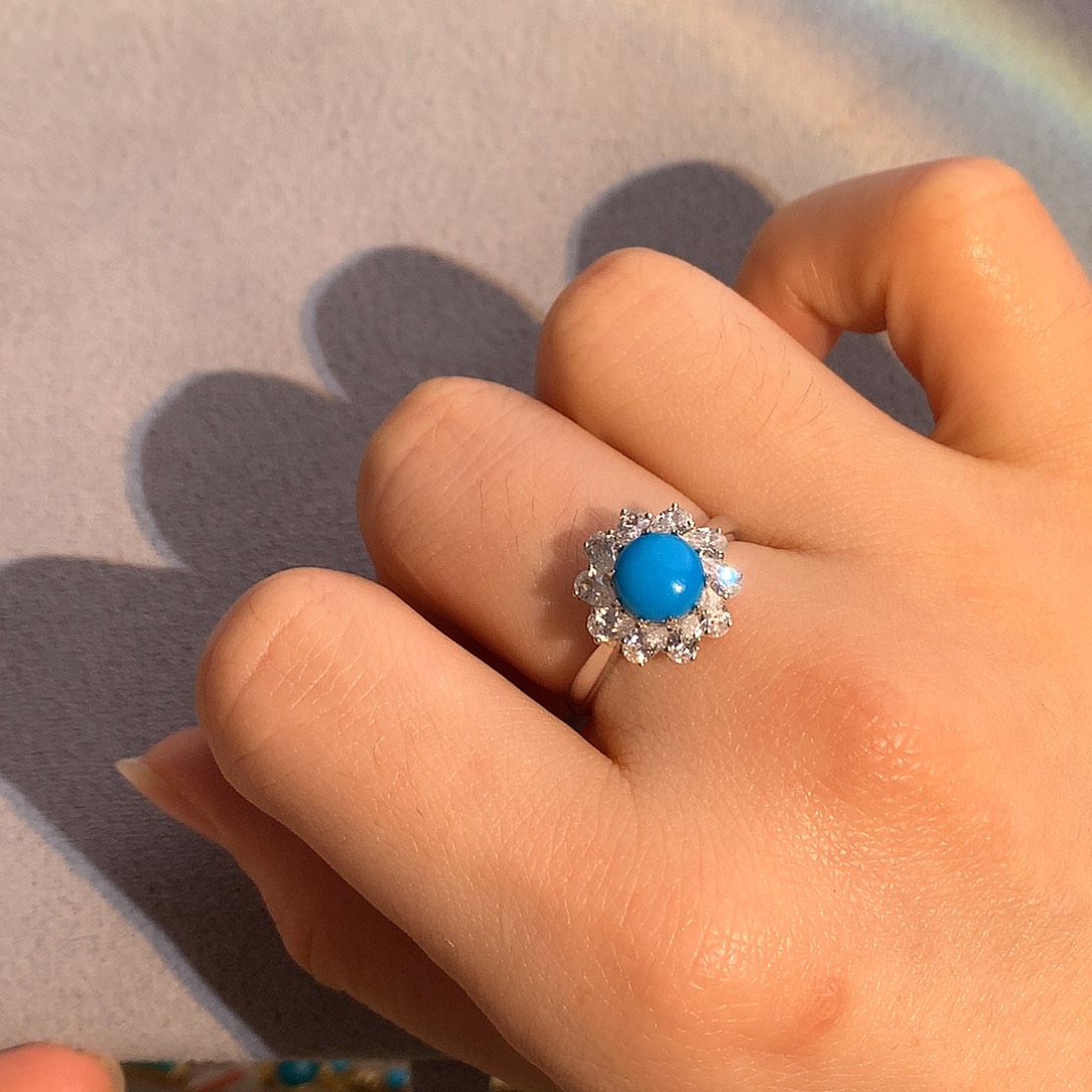 银S925镶嵌绿松石暴暴蓝戒指