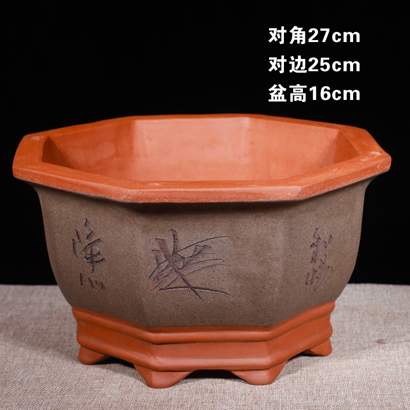 八角紫砂花盆种树花盆发财树专用特大号陶瓷八角花盆阳台种树花盆