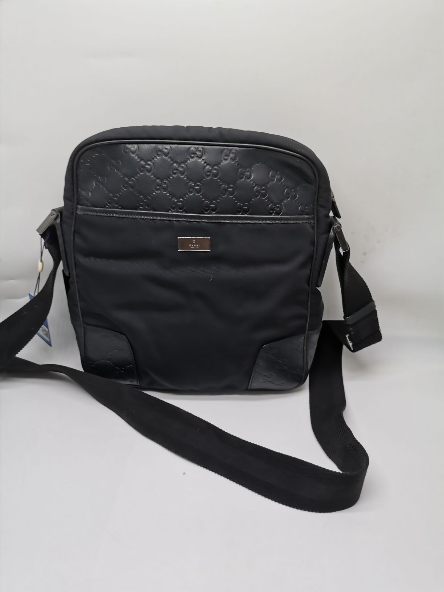 99新 GUCCI/古驰 95新  18137 古驰 黑色帆布拼皮 斜挎包肩包压纹