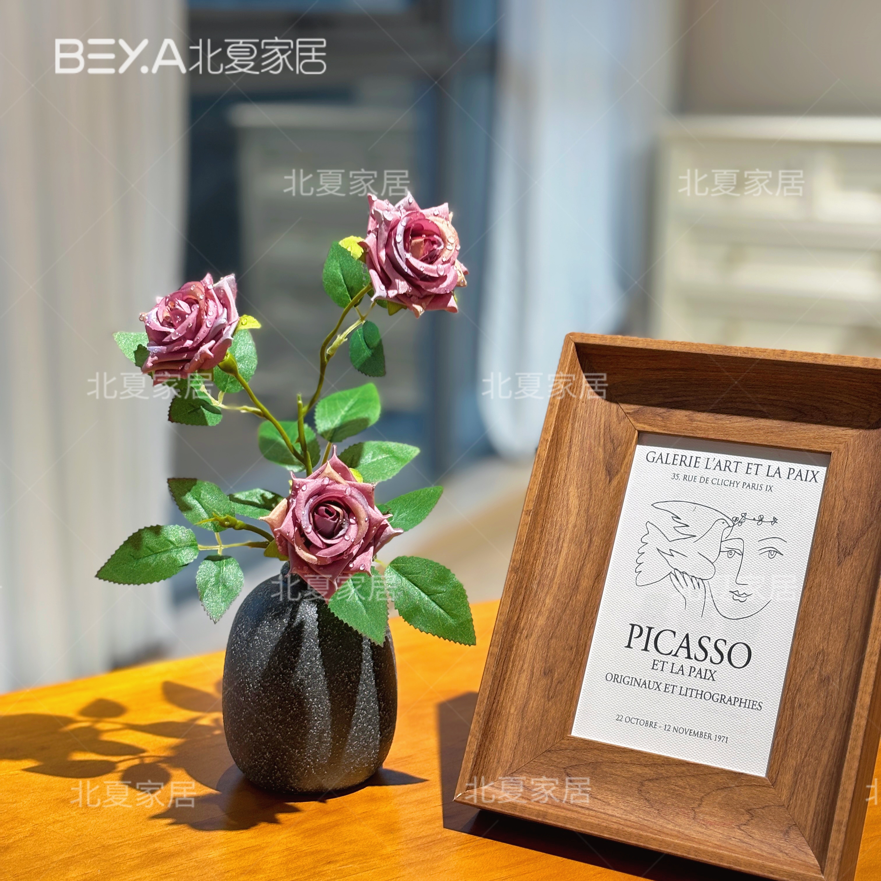 露水玫瑰花束插花客厅假花家居茶几玄关摆设花艺套装摆件