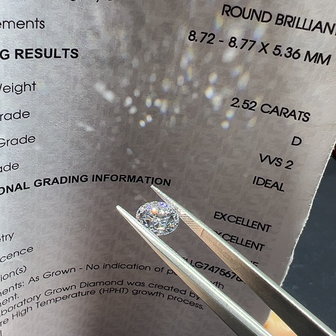 合成钻石裸石2.52ct圆形八心八箭培育钻上海igi 