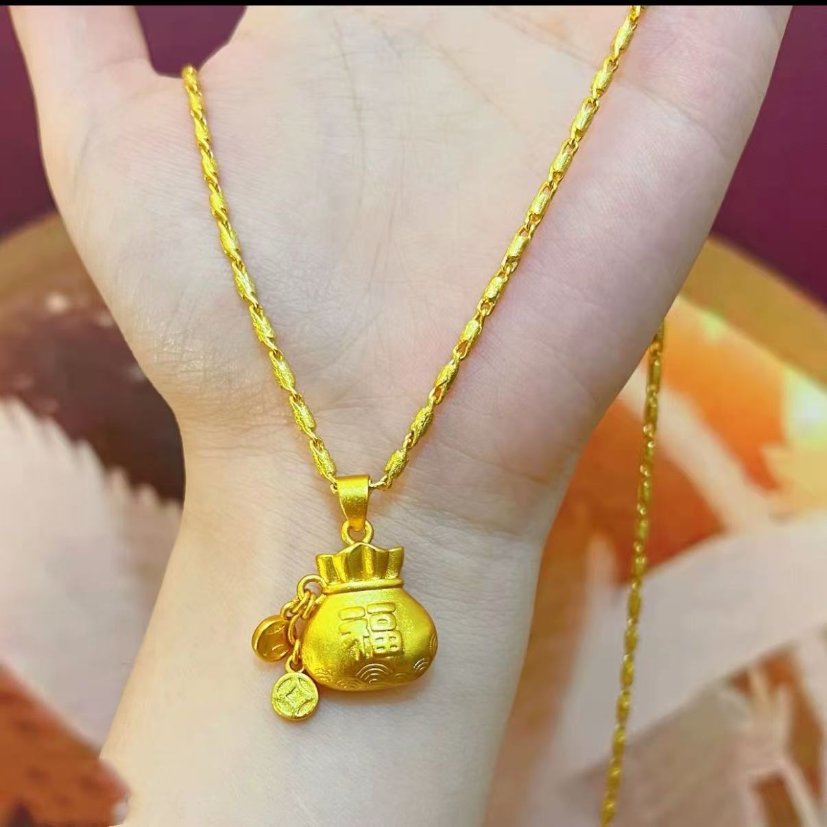 铜合金项链 福袋祥云节节高套装项链 时尚精美坠链 金色百搭气质