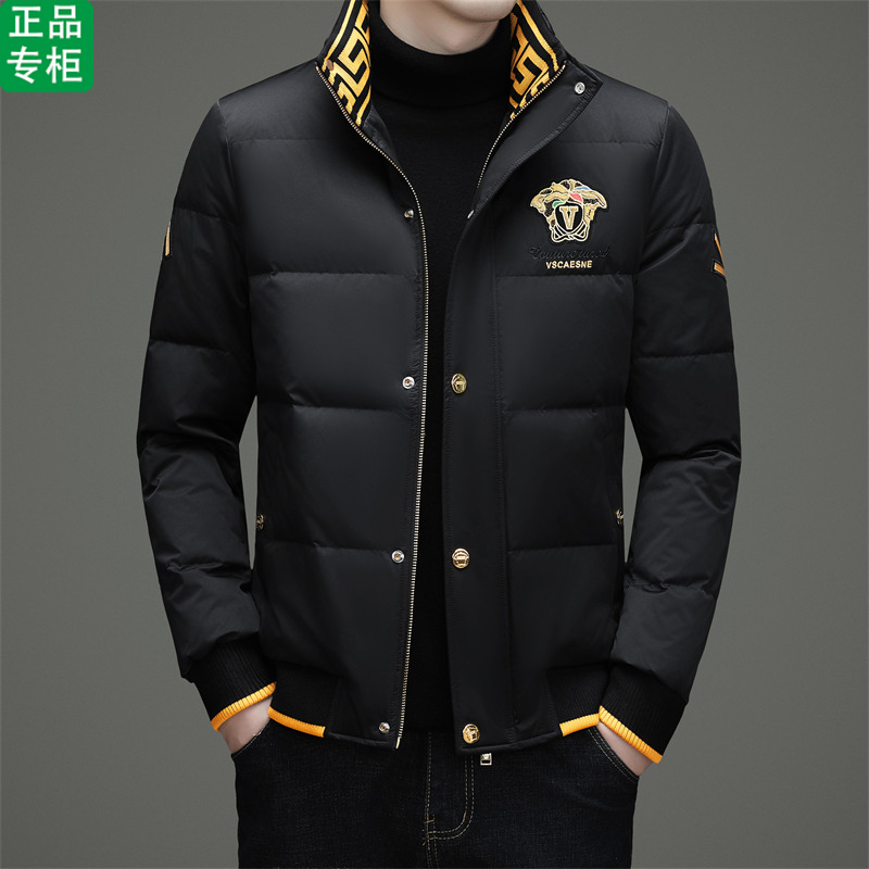 ck正品冬季轻薄厚款立领羽绒服男士高端休闲商务保暖时尚绣花外套