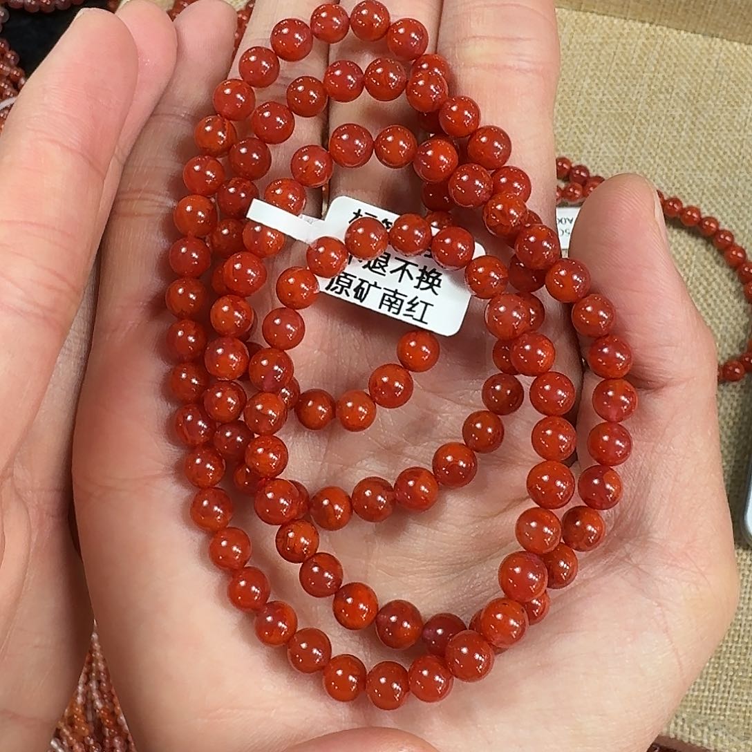 南红玛瑙手链未镶嵌项链多圈原矿南红瓦西牛血红6大➕