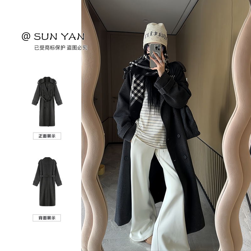 孙妍【告白时刻】休闲时尚韩版气质毛呢长款大衣风衣外套女冬季新款