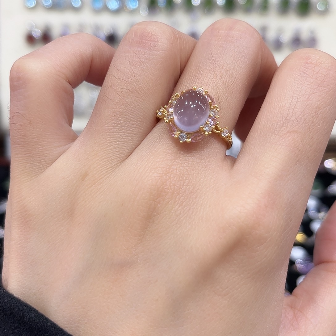 银S925镶嵌萤石戒指金托不保色