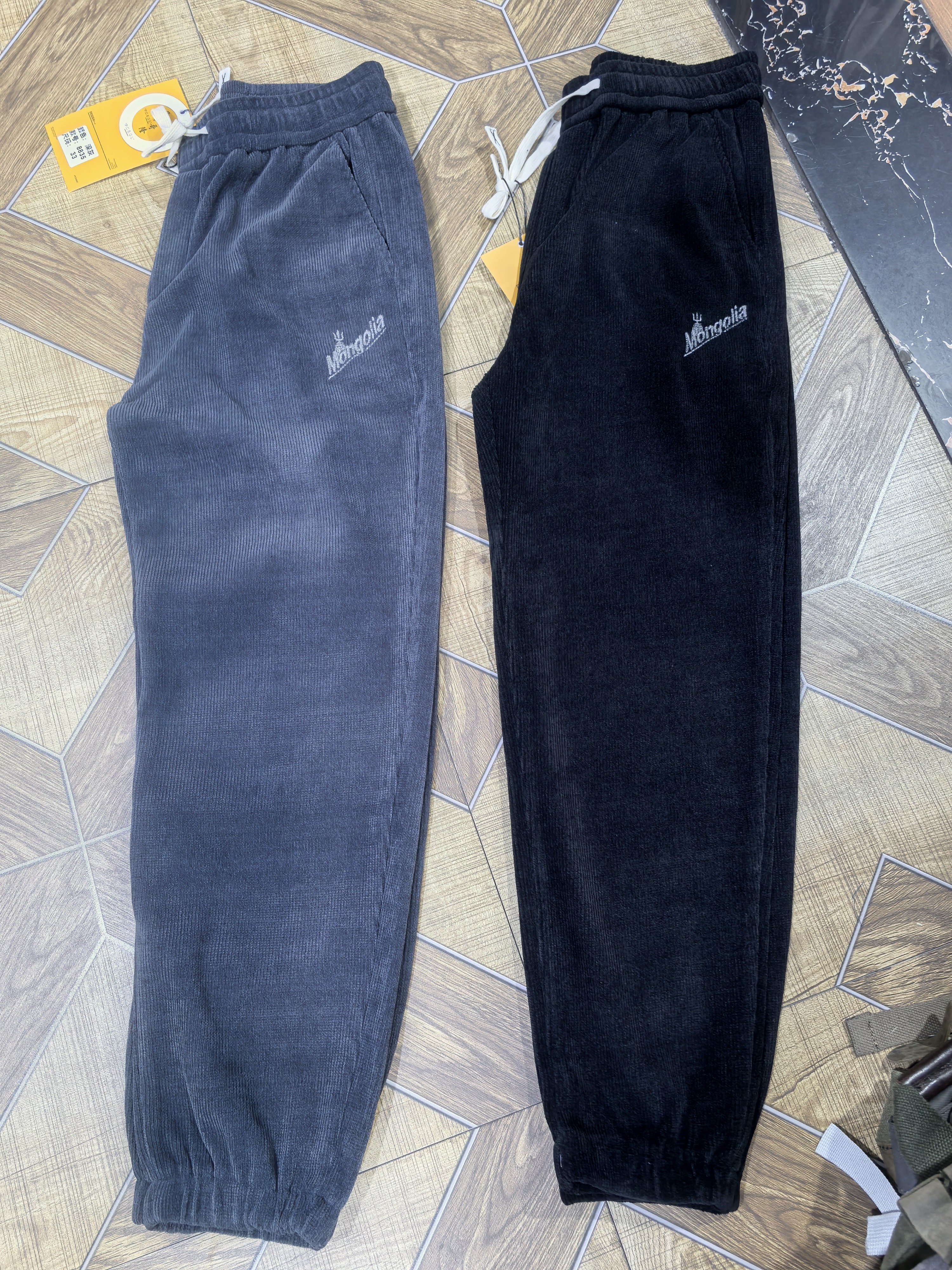 休闲华夫格纹松紧口裤腿