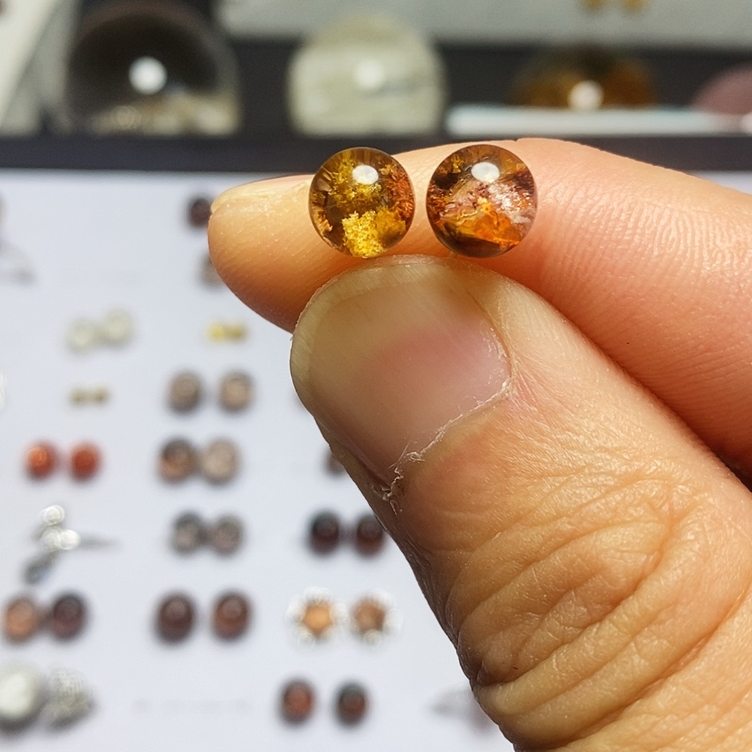 水晶耳钉银S925镶嵌好幽灵水晶耳钉7.7mm