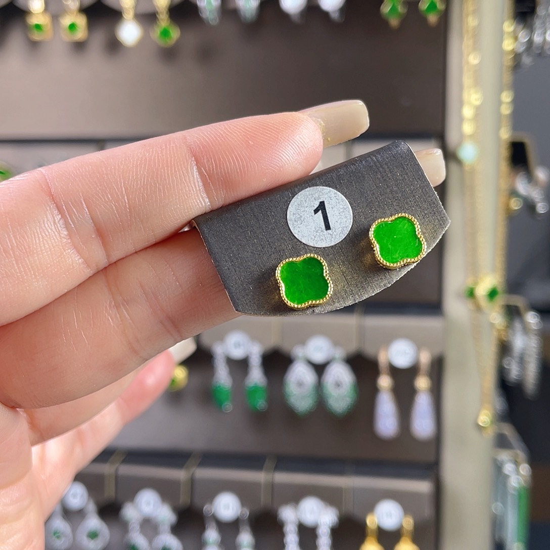 翡翠银S925镶嵌耳饰缅甸A货