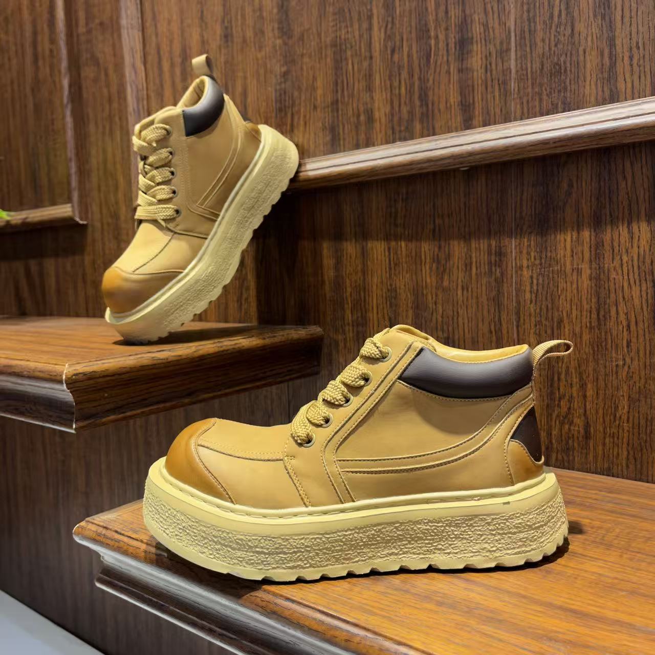 男鞋2025时尚游牧风秋冬季百搭中帮马丁靴厚底系带潮流复古休闲鞋