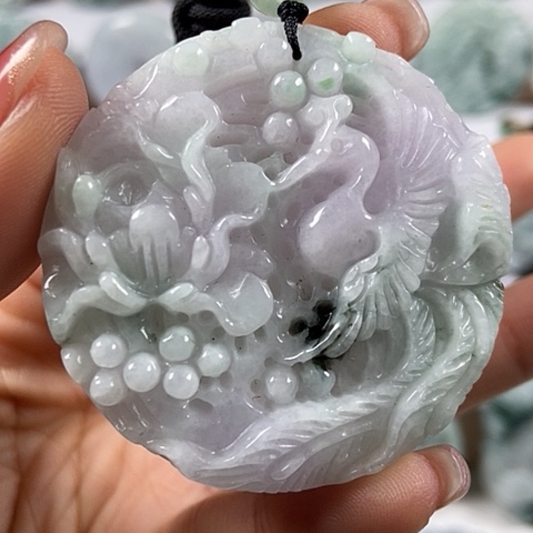 翡翠颈饰未镶嵌凤穿牡丹两面工福利