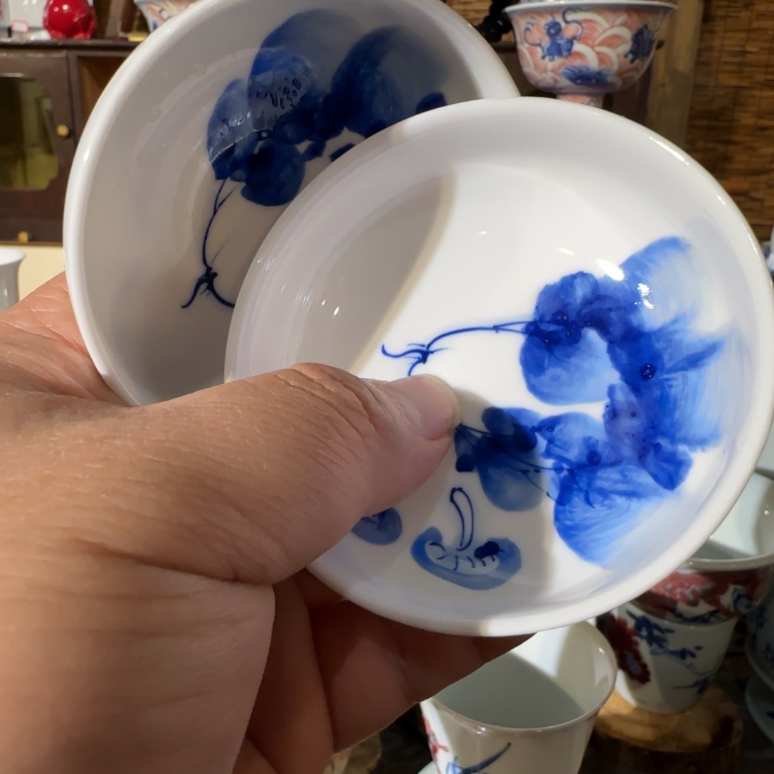 瓷手绘青花菜菜香菇杯