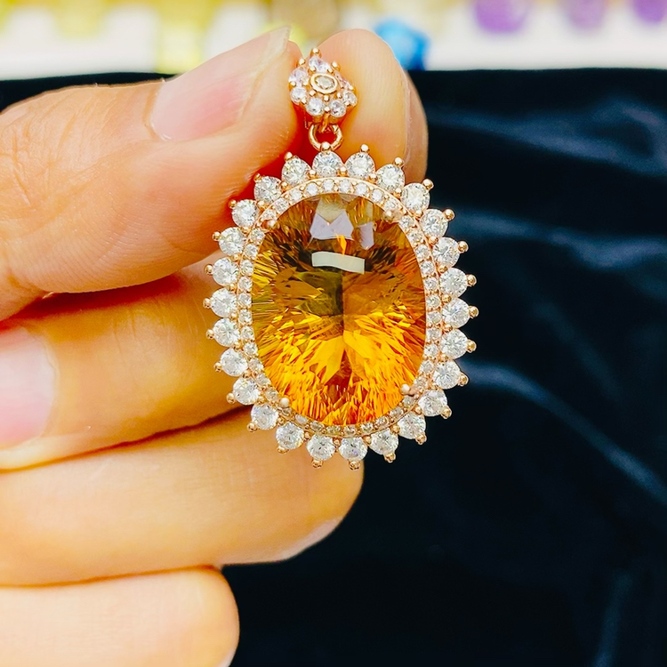 天然巴西暴力黄水晶精美设计奢华气质女王款