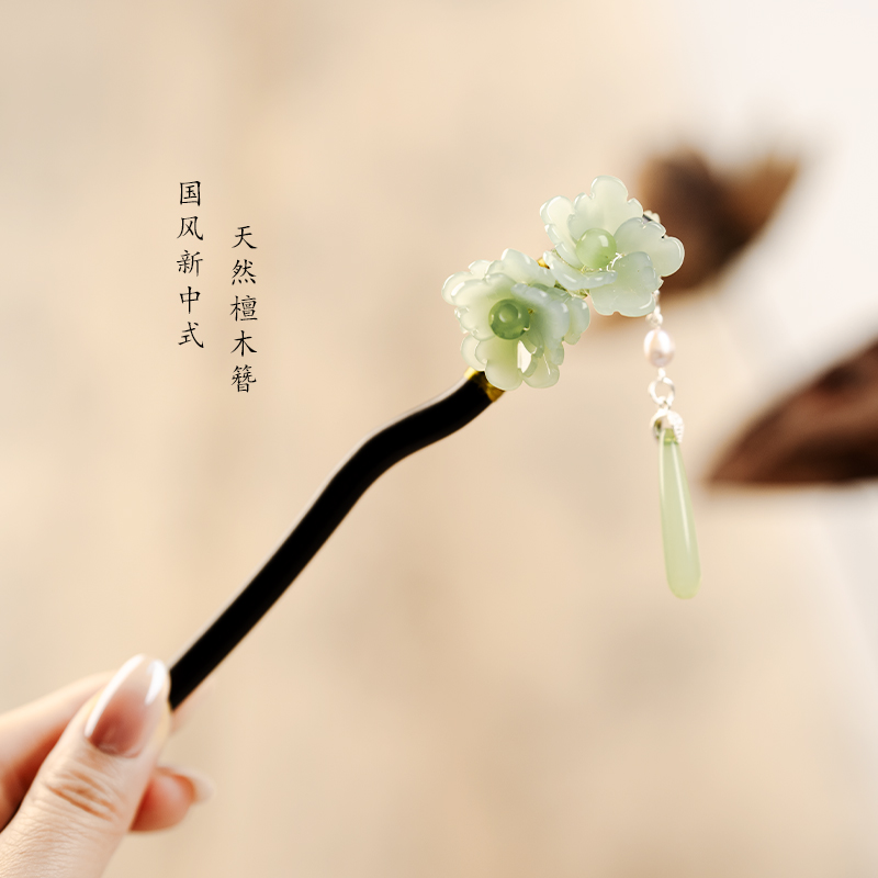 浮生-原创国风黑檀木手工发簪古风新中式汉服配饰流苏高级感盘发