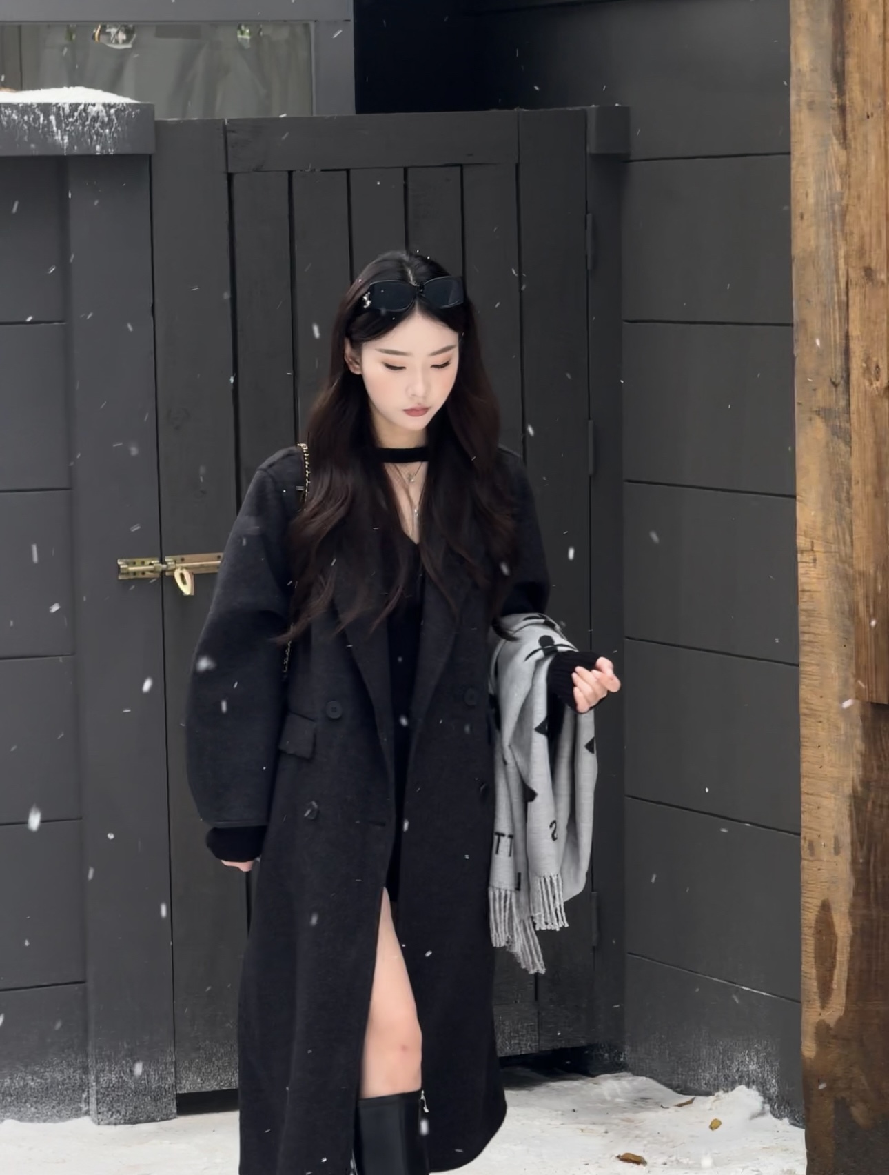 COCO YVONNE韩板正肩袖无垫肩巨显瘦加厚高奢面料超长绵羊毛大衣