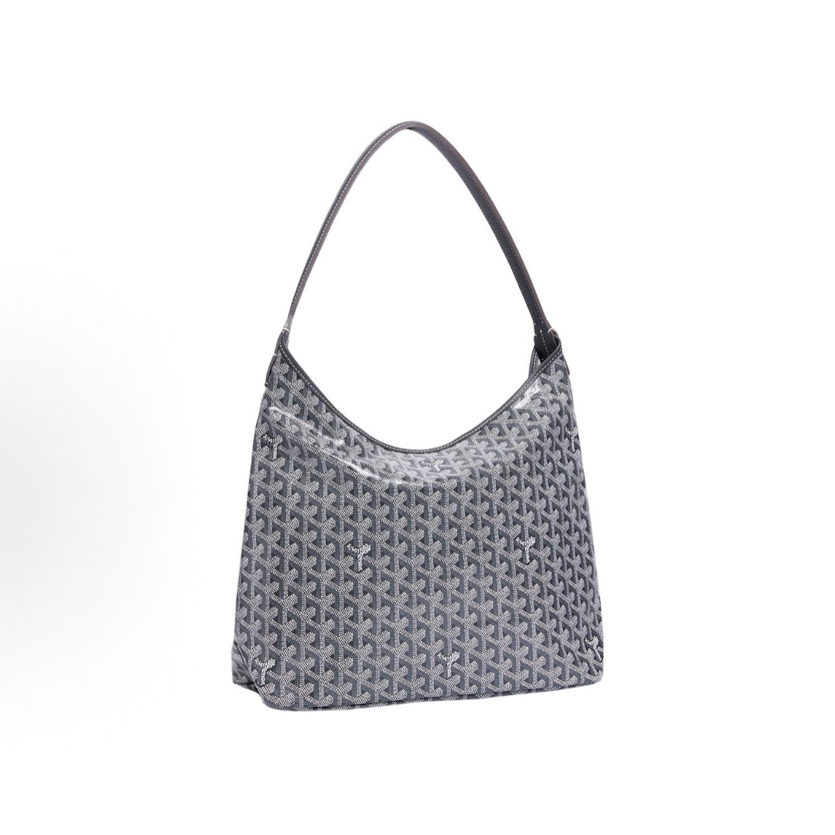 99新 Goyard 灰色Bohème Hobo老花满印抗压皮革手柄腋下包