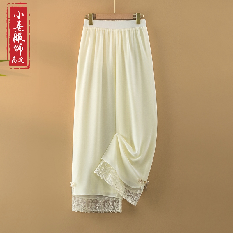 【轻雪】春夏2025新款新中式休闲裤女宽松直筒长裤国风蕾丝裤子女款