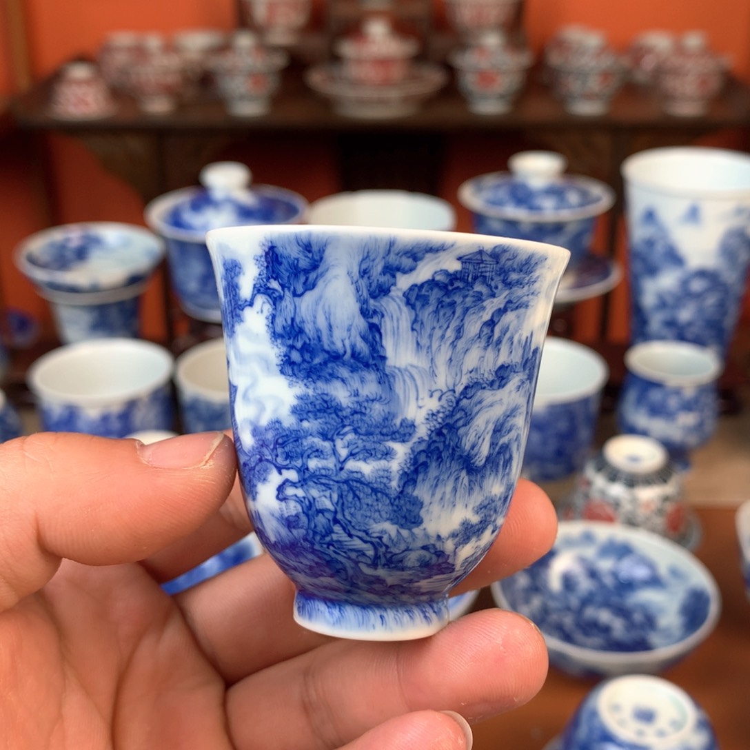 山水主人杯手工手绘