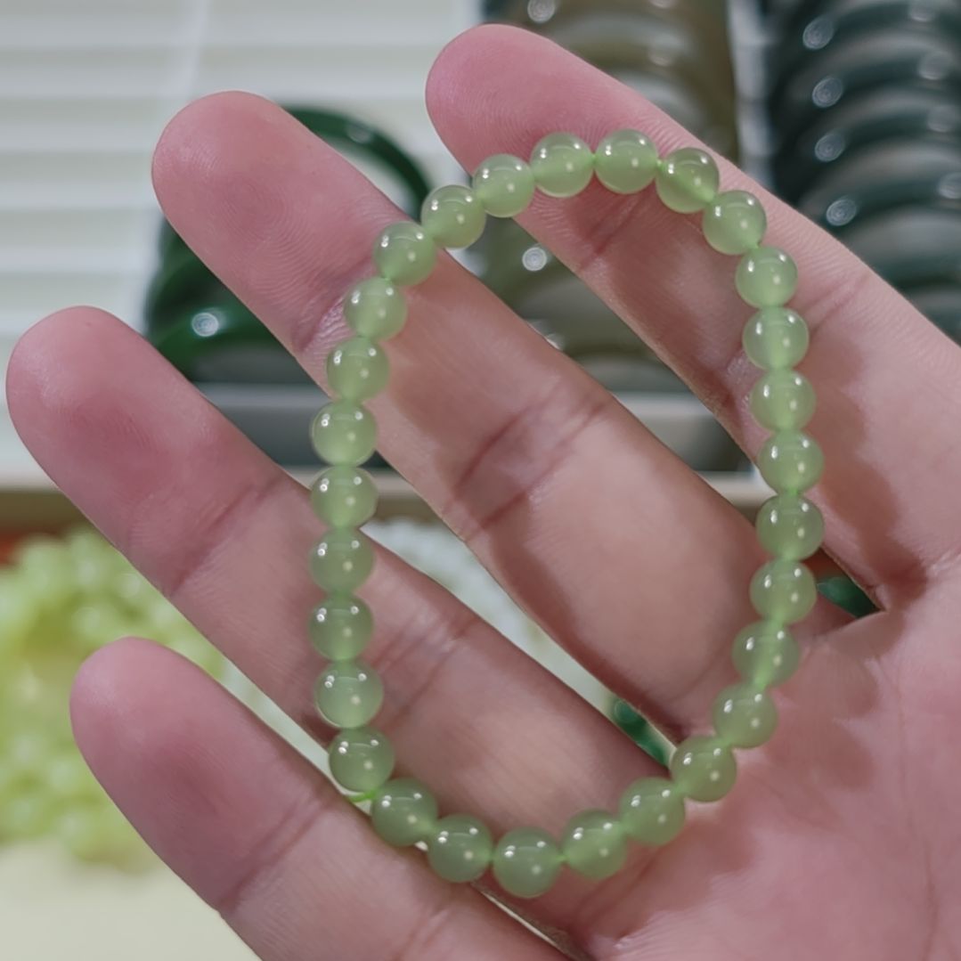 和田玉未镶嵌颈饰卡6高冰葡萄肉色和田玉手串×1