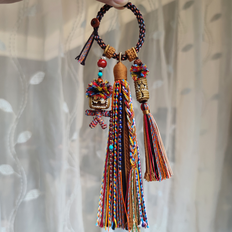 异域风情流苏包挂车挂定制成品藏式手工编织DIY天然鹿角精雕配饰