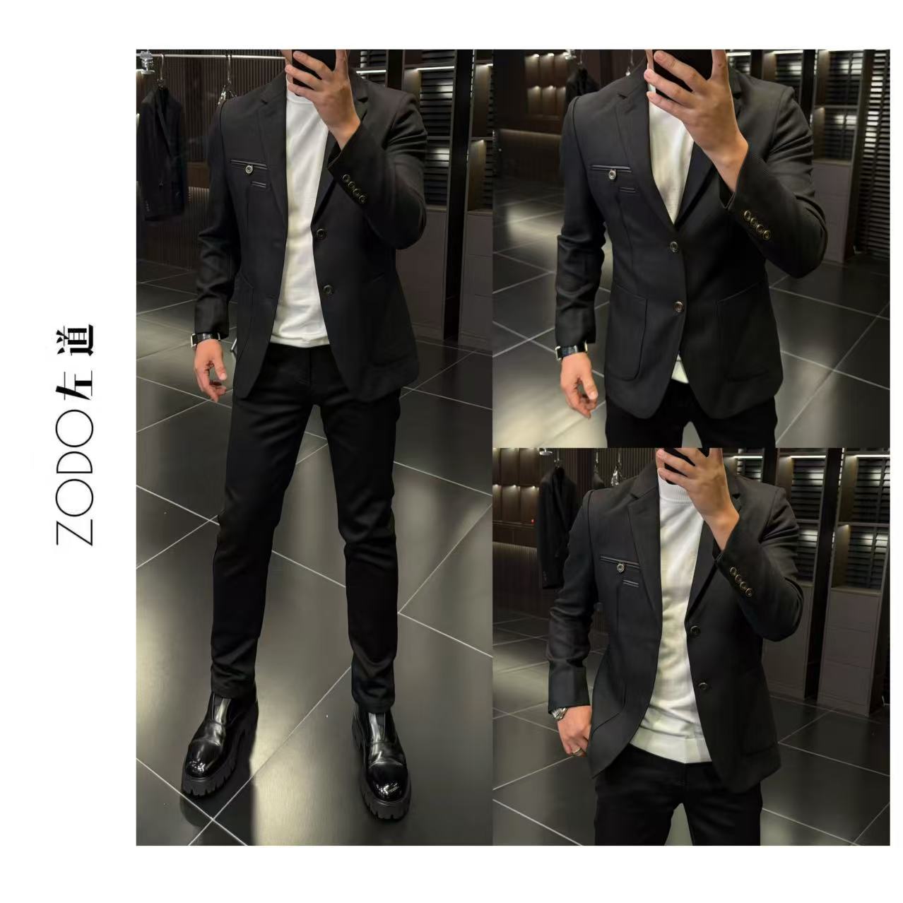 左道｜男士轻奢羊毛混纺配绵羊皮西服外套46013